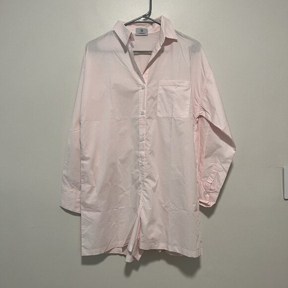 Parke Pink Cotton Long Sleeve Button Front Polo Romper Size Small - Picture 1 of 7